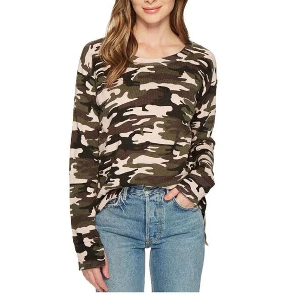 Sanctuary Trixie Lace Up Sweater Heritage Pink and Green Camo - Picture 1 of 7